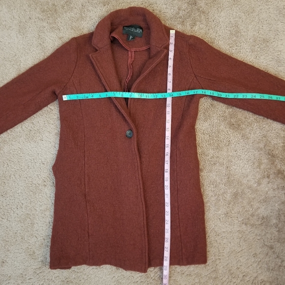 Rachel Zoe Rust Red Wool Blend Button Sweater Jacket Pockets Size Large - Picture 5 of 6